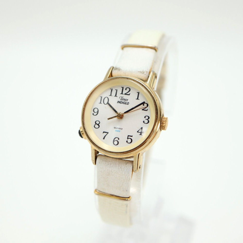 Vintage Womens Timex Indiglo Watch 23mm White Leather Strap with New Battery
